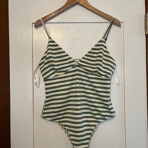 Princess Polly Green and White Striped Bodysuit